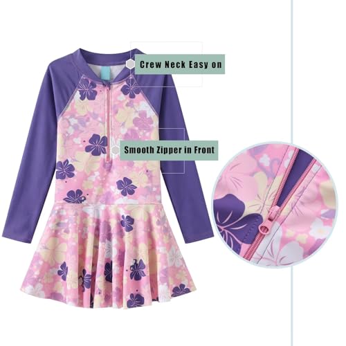 Image of Girls One Piece Swimsuits Long Sleeeve Swim Dress for Kids Girls Bathing Suits Summer Swimwear 3-16 Years