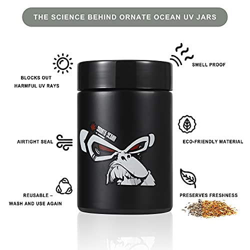 Ornate Ocean 4-Pack 250Ml Uv Glass Stash Jars - 4 Piece Set Multipurpose Storage Containers - Convenient Airtight Smell Free Screw Top Lid Jars Preserves And Secures Your Herbs #TOP1