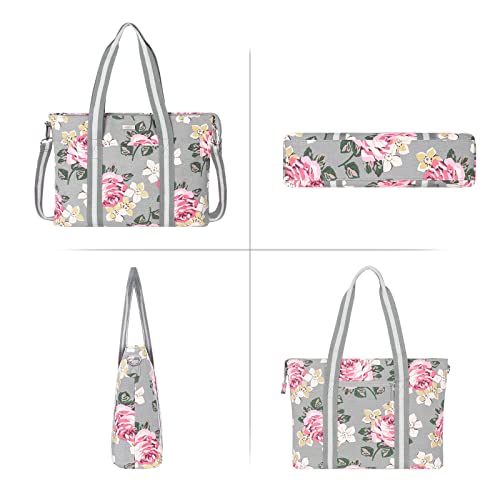 MOSISO Laptop Tote Bag for Women (17-17.3 inch), Canvas Rose Multifunctional Work Travel Shopping Duffel Carrying Shoulder Handbag Compatible with MacBook, Notebook and Chromebook, Grey4
