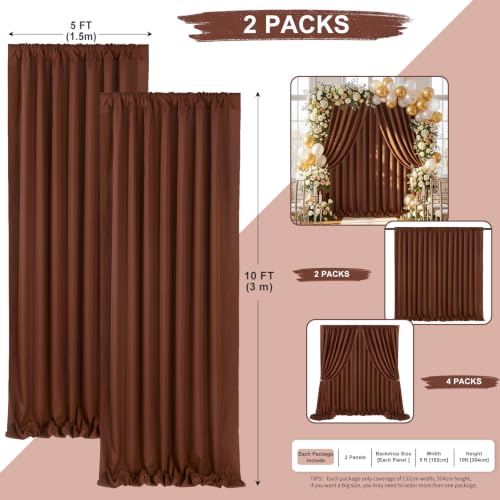 Image of SoarDream Polyester Brown Backdrop Curtains - 5ft x 10ft 2 Panels Elegant Wedding Party Photography Backdrop for Events Portraits