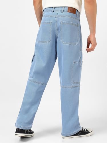 Image of Urbano Fashion Men's Loose Mid Rise Baggy Fit Washed Cargo Jeans with 6 Pockets Non-Stretchable
