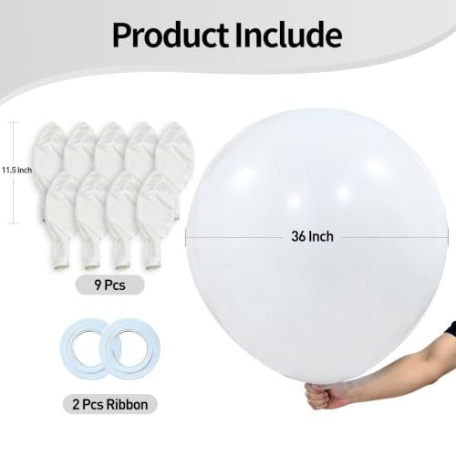 Image of KALOR White Giant 36 Inch 9pcs Large Latex Balloons