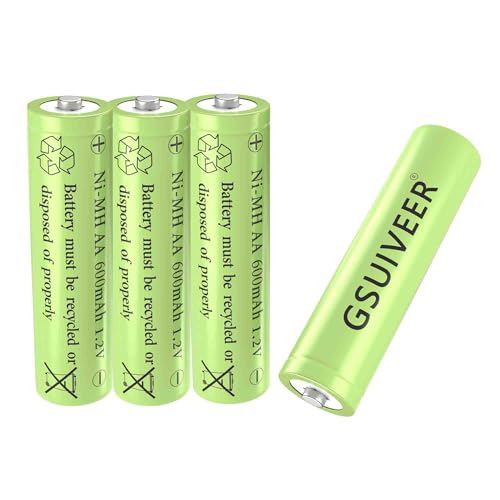 GSUIVEER 1.2V Ni-Mh AA 600mAh Rechargeable Batteries for Outdoor Solar Garden Lights (4 Pack)