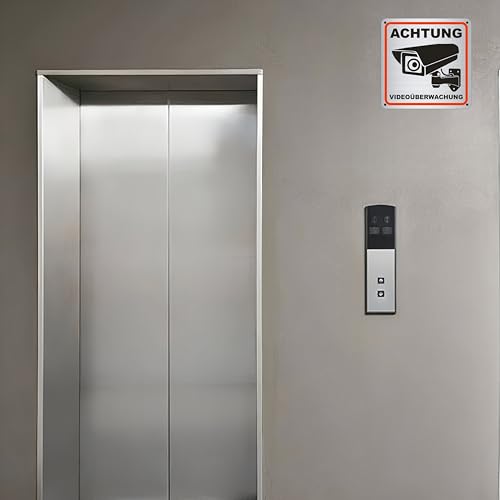 Achtung Videoüberwachung Schild,15 * 15cm Aluminium Schilder Kameraüberwachung, 4 Bohrlöcher,Hinweisschild Videoüberwachung