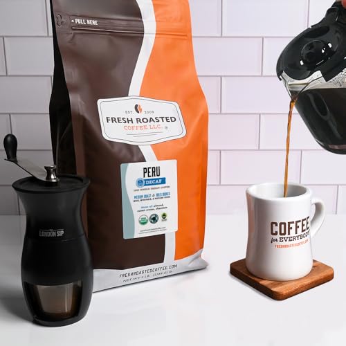 Image of Fresh Roasted Coffee, Organic Peru Water-Processed Decaf Drip Ground Coffee, Medium Roast, USDA Organic, 3rd Party Tested for Mold, Mycotoxin & Pesticides, Kosher, 5 lb (80 oz)