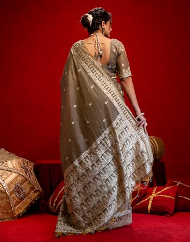 Image of SIRIL Women's Cotton Weaving Tassels Saree With Unstitched Blouse Piece