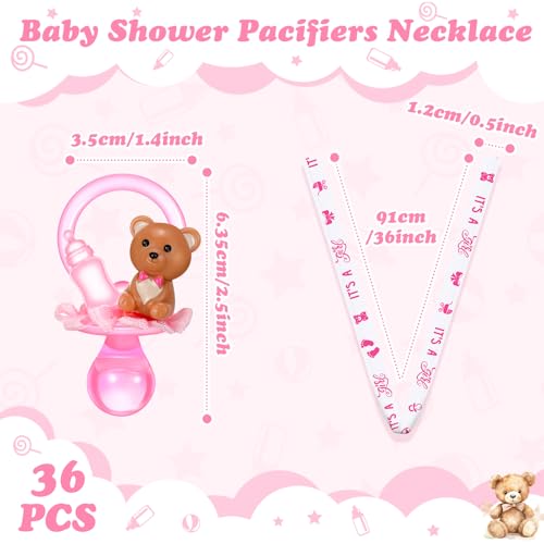 Image of Coume 36 Pcs Baby Shower Pacifiers Necklace Cute Bear Bottle Acrylic Pacifiers Necklaces for Baby Shower Games Guests Gender Reveal Party Favors Prize Decorations DIY (White,Pink,Cute)