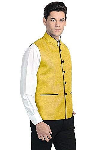 Image of Vastraa Fusion Men's Solid Nehru Jacket (VS0515A-36 Yellow S)