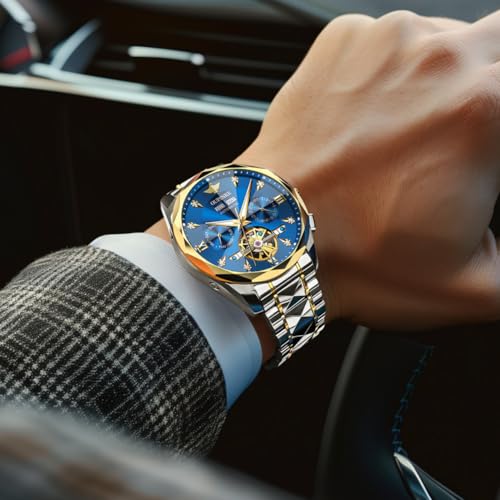Image of OUPINKE Watch for Men Skeleton Self Winding Mechanical Automatic Luxury Dress Black Wrist Watch Waterproof Luminous Tungsten Sapphire Crystal