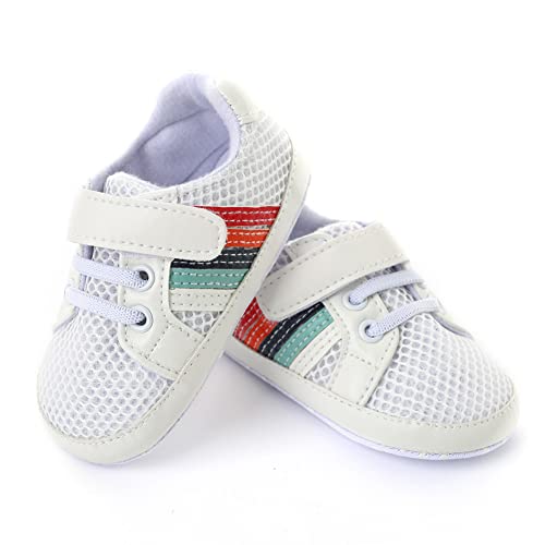 Image of Clowora Baby Boys Girls Shoes Non-Slip Rubber Sole Sneakers Infant First Walking Toddler Crib Shoes Newborn Loafers Flats. (21 /White panel, Infant, 0 Months, Age Range, US Footwear Size System, 6 Months, Medium)