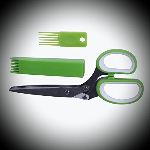 Siriouse Herb Scissors Stainless Steel Multipurpose Kitchen Shear with 5 Blades, Cover and Cleaning Comb, Bonus Long Tooth Comb Herb Scissors and Cover Safe Storage Looks Great !