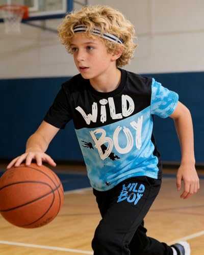 Image of OLMRJKD Boys 2 Piece Outfits Color Block Clothes Short Sleeve T Shirt and Camouflage Pants Summer Clothing Sets