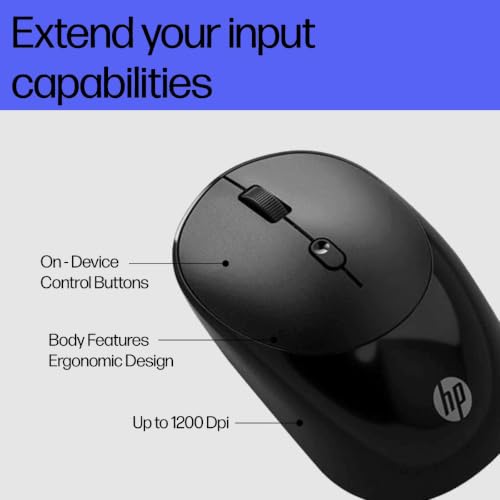 Image of HP M090 Wireless Mouse - 2.4GHz Connectivity, 1200 DPI Optical Sensor, 12-Month Battery Life, Ambidextrous Ergonomic Design, USB Nano Receiver, Compatible with Windows & macOS (Black)