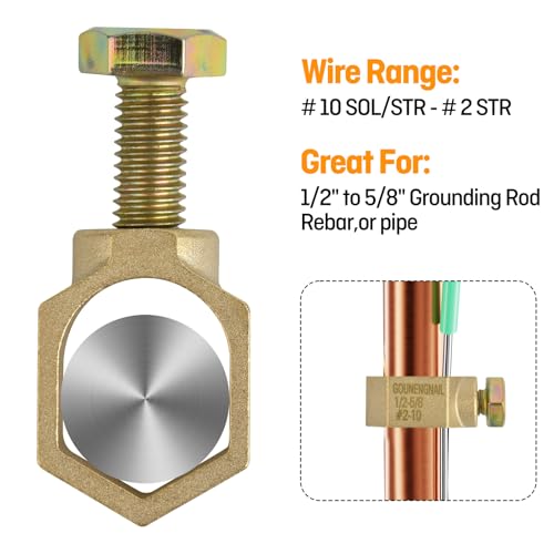 Copper Ground Rod Clamp, Great for 1/2”- 5/8’’ Grounding Rods (2, CP58 (1/2''-5/8''))