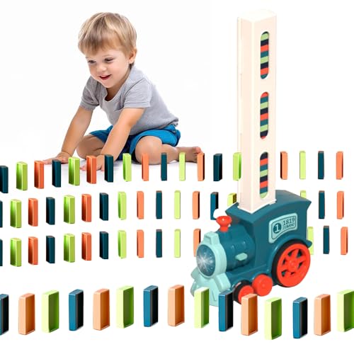 KBIBCK Domino Zug Spielzeug Set Domino Zug Set mit 200 Stück Domino Bausteine Automatischer Domino Zug mit Licht und Ton Dominoes Automatic Pädagogisches Spielzeug für Mädchen Jungen ab 3 Jahren(B)