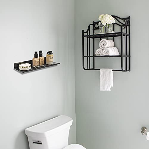 2 Pack Stainless Steel Floating Shelves-Metal Wall Shelves Organizer for Picture Ledge Wall Mounted Shelves for Bathroom, Kitchen Rustic Spice Rack, Black