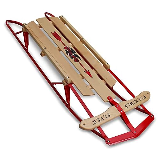 Flexible Flyer Metal Runner Sled. Steel & Wood Steering Snow Slider, 48”