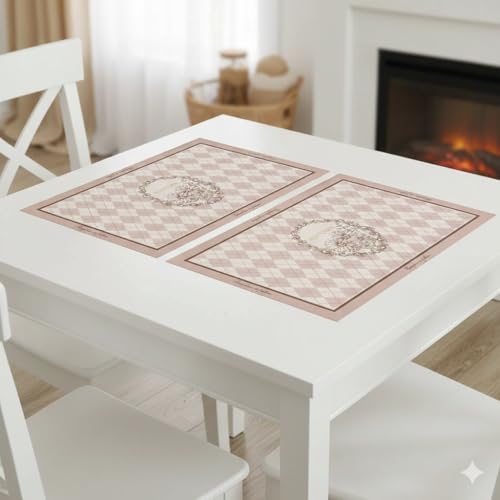 Image of YELONA Leather Dining Table Placemats Set of 2 - Waterproof, Heat Resistant, Anti-Slip, Easy to Clean Table Mats for Dining Table, Kitchen & Home Decor (Pastel Pink, 40 x 30 cm)