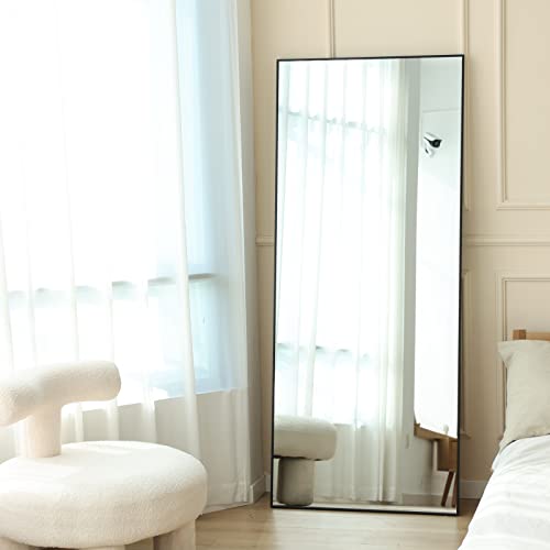 Koonmi 71"X31" Full Length Floor Mirror Extra Large Hanging Or Leaning Against Wall Mounted Aluminum Alloy Dressing Rectangle Body Vanity Big Mirror Bedroom Burst-Proof Glass Black #TOP3