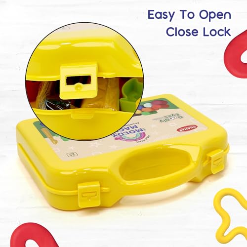 Image of Aditi toys Moldy Magic Creative Art & Craft Playdough with Foldable Suitcase, Air Dry Clay for Toddlers & Kids Age 3+, Includes 10 Colorful Dough 25gm Each & 13 Sculpting Tools