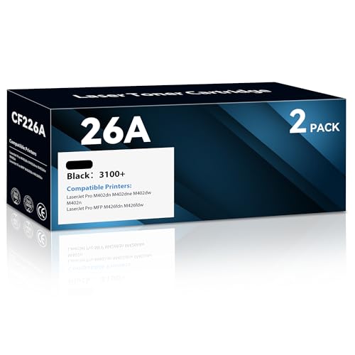 26A CF226A Toner Cartridges High Yield Compatible for 26A CF226A 26X CF226X Toner Cartridges with Pro M402dn M402dne M402dw M402n Pro MFP M426fdn M426fdw Printer 2Pack Black