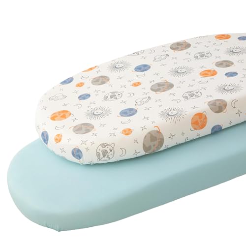Image of SDIII Outer Space Bassinet Sheets 2 Pack for Baby Girl Boy, Stretchy Microfiber Jersey Knit, Universal Fit for Rectangle Round Oval Hourglass Mattress