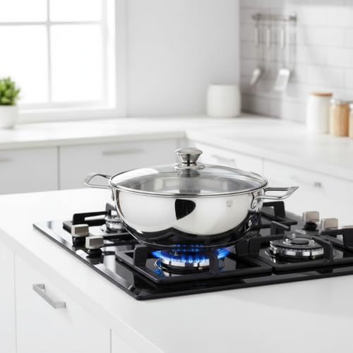 MAXSUN Stainless Steel Kadhai with Glass Lid 22 cm | Heavy Bottom Sandwich Base Deep Kadai | Induction & Gas Stove Compatible | Rust Resistant... - Image 5