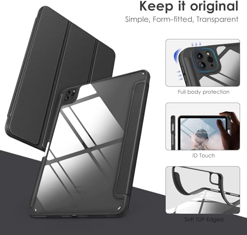 Image of ProElite Case for iPad Air 11 Inch M4 /M3 /M2 2026 /2025 /2024, iPad Air 10.9 inch 5th /4th Gen & iPad Pro 11 inch 4th /3rd Gen 2022 case Cover, Transparent Smart Flip Cover with Pencil Holder, Flowers