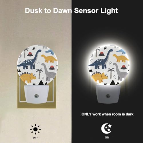 Image of EKOBLA Cartoon Dinosaur Night Light for Kids, Jurassic Dino Design Plug in with Dusk to Dawn Sensor, 0.5W Energy Saving Soft Warm Nightlight for Boys Bedroom Bathroom