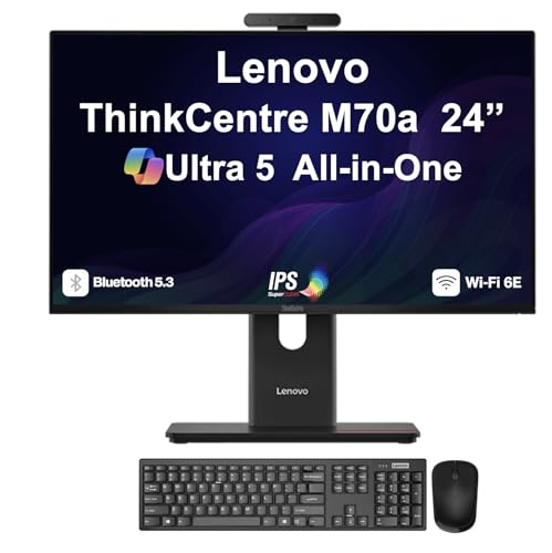Image of Lenovo ThinkCentre M70a Business All-in-One 24 inch IPS FHD Display (Intel Ultra 5 245T vPro, 64GB DDR5, 4TB PCIe SSD, Intel Graphics, WiFi 6E, Webcam, Bluetooth 5.3, Win 11 Pro) w /DKZ USB Port Expander