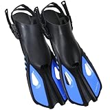 Khroom verstellbare Flossen Kinder/Erwachsene Gr.32-47 mit Tasche | Kurze Schnorchelflossen Schwimmflossen Kurzflossen zum Schnorcheln | Taucherflossen Schwimmtraining (XS 32-36, Blau)
