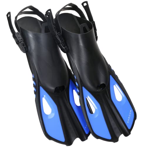 Khroom verstellbare Flossen Kinder/Erwachsene Gr.32-47 mit Tasche | Kurze Schnorchelflossen Schwimmflossen Kurzflossen zum Schnorcheln | Taucherflossen Schwimmtraining (S/M 37-41, Blau) Cover