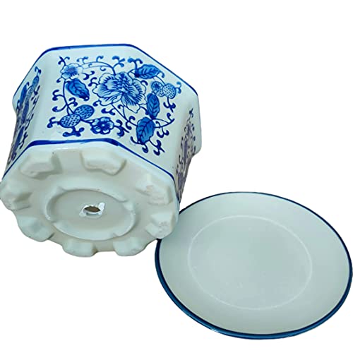 Jdzjybqx Small Ceramic Flower Pot Set Of 3 Chinese Oriental Blue And White Porcelain Plant Pots With Saucer For Garden And Indoor #TOP4