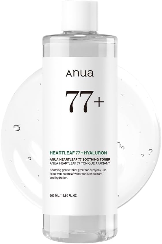 ANUA Heartleaf 77 Soothing Toner, Moisturizing & Calming Facial Toner for Glass Skin, Panthenol, Hyaluronic Acid, Hydration for Sensitive Skin, Vegan, Korean Skin Care, Daily Toner, 500ml / 16.9 fl.oz