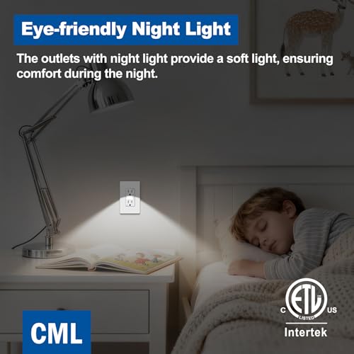 Image of CML 15A Outlet with Night Light for Hallway & Bathroom, ETL Listed, 5 Pack