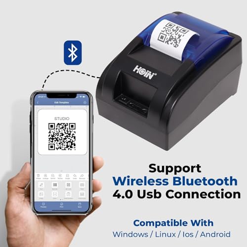 Image of HOIN 58mm (2 Inch) Bluetooth + USB Thermal Receipt Printer | Compatible with ESC /POS Print Billing Invoice | Mobile Printing - (No Battery Backup) .1 Year Warranty.