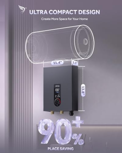 Image of APUS 14kW Tankless Water Heater Electric, 240V Instant On Demand Hot Water Heater, Up to 3.3 GPM with LED Display, Space-Saving and Energy-Saving Whole House Water Heater Design