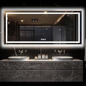 Antok 72″x 32″ LED Bathroom Mirror with Lights, Anti-Fog, Dimmable, Lighted Vanity Mirror with Tempered Glass, Memory Function, 3 Light Modes, Safe Use, Horizontal, Vertical