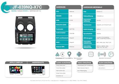 Autoradio für Für Nissan Qashqai (2008-2013) Mit Radio Der Basic-Serie Android GPS Bluetooth WiFi USB DAB+ Touchscreen 9 8core Carplay AndroidAuto