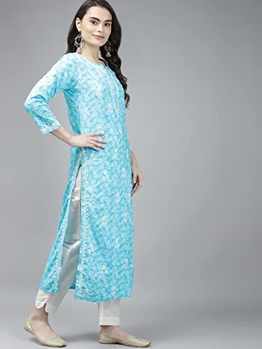 Image of Ada Women's Cotton Straight Fit Straight Hand Embroidered Lucknowi Chikankari Kurta Kurti A411378