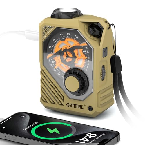 Gemmac Radio Emergencia Manivela con Bluetooth/SD/TF/USB, FM/Am/SW Radio Portatil Pequeña con Linterna LED, SOS, 2000mAh Tipo C Power Bank Mini Radios Dinamo per Senderismo/Kit Supervivencia