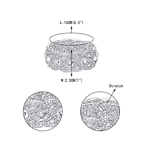 Ever Faith N02751-1 Austrian Crystal Costume Jewelry Art Deco Elastic Stretch Bracelet Clear Silver-Tone thumb #6
