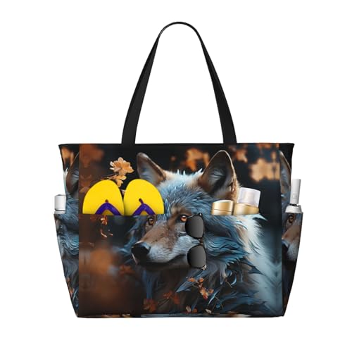 Beach Bag for Women Moroccan Color Pattern Beach Tote Bag Foldable Pool Bags with Zipper Gym Bags