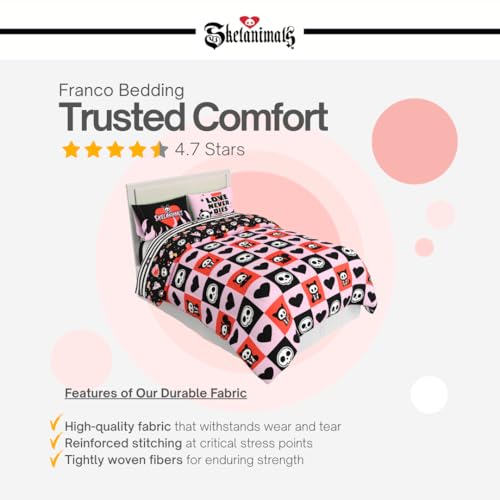 Image of Skelanimals Bedding 7 Piece Full Bed Set, Soft Checkered Comforter and Sheet Set with Sham, Kit The Cat, (Officially Licensed Product) by Franco Collectibles