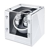JQUEEN White Automatic Double Wood Watch Winder Display Case Japan Motor