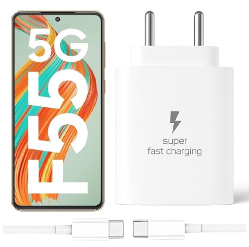 Image of 25W Type-C Charger with Cable Compatible with Samsung-Galaxy F55 5g | Super Fast Charger Adapter for S23 /S24 /S25 /S21Fe /A14 /M17 /M06 /M07 /M05 /F05 /F15 /F06 /M36 /A55 / F17 /A16 /M16 /A56 /A36 /A35 /A34 /A26, White