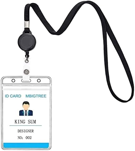 KINGSUM 3 Pack Lanyard with ID Holder Sets - Flat ID Lanyard with Retractable Badge Reel & Heavy Duty Clear Vertical ID Card Name Badge Holder (Black,3 Pack)