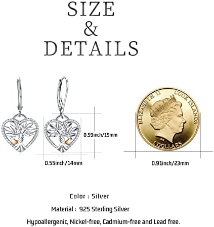 Tree of Life Earrings 925 Sterling Silver Hypoallergenic Earrings Love Heart Earrings Family Tree Jewellery Gifts for Women Girls