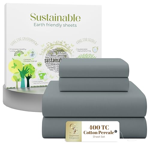 SUPREME ELEGANCE 4 Pcs 100% Cotton Queen Sheet Set, Charcoal