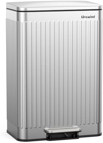 lovewind Mülleimer Küche 60L, Edelstahl Tretmülleimer mit Soft-Close Deckel,herausnehmbare Einsätze mit Griff & Beutelhalter, Römisches Design, geruchsdicht, Küchenmülleimer für 3-